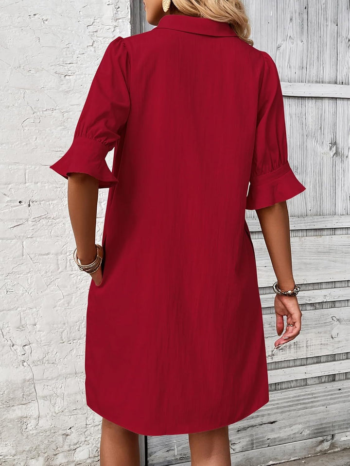 Duttini | Modern Button-Down Shirt Dress 3/4 Sleeve Knee Length