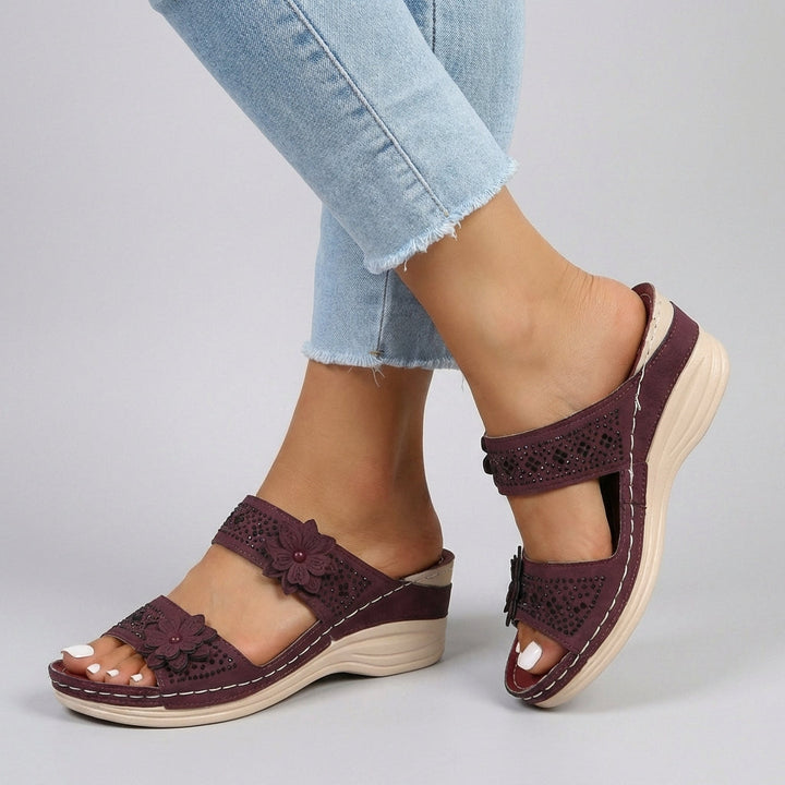 Duttini | Embellished Floral Wedge Comfort Orthopedic Sandals