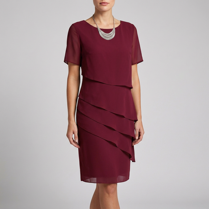 Duttini | Flowing Tiered Dress With Ruffled Sheer Sleeves