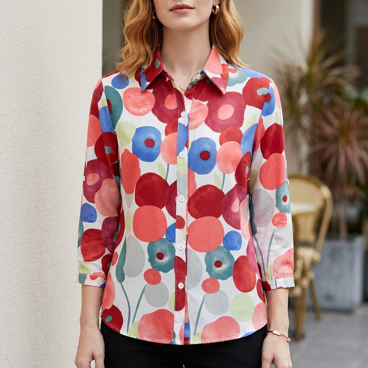 Duttini | Flowing Artistic Floral Button-Up Blouse With Relaxed Silhouette