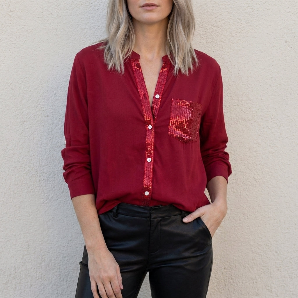 Duttini | Sculpted Relaxed Button-Front Statement Pocket Blouse