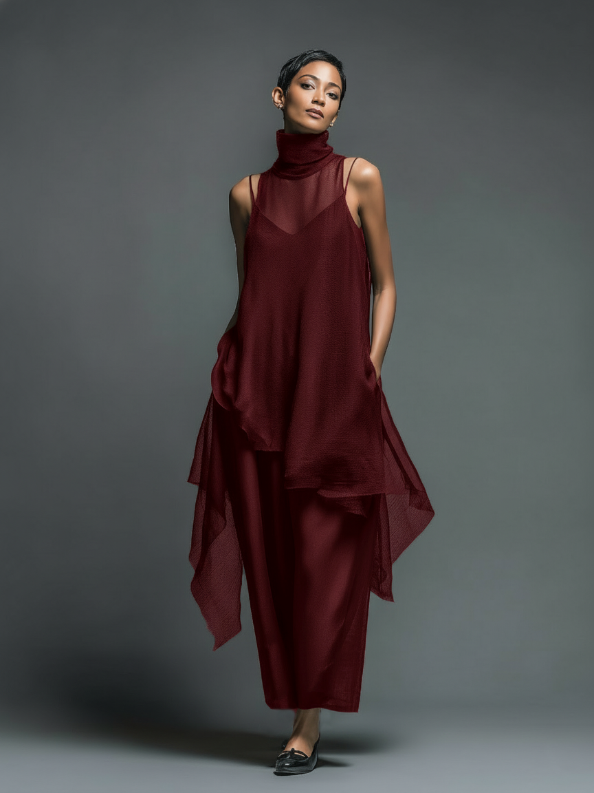 Duttini | Red Chiffon Dress