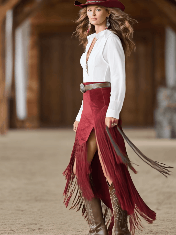 Duttini | Red Faux Suede Slit Casual Dress