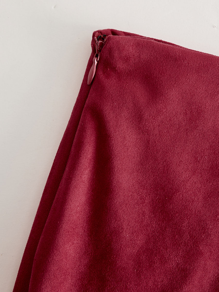 Duttini | Red Faux Suede Slit Casual Dress
