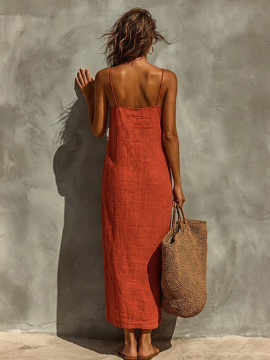Duttini | Red Linen Casual Dress
