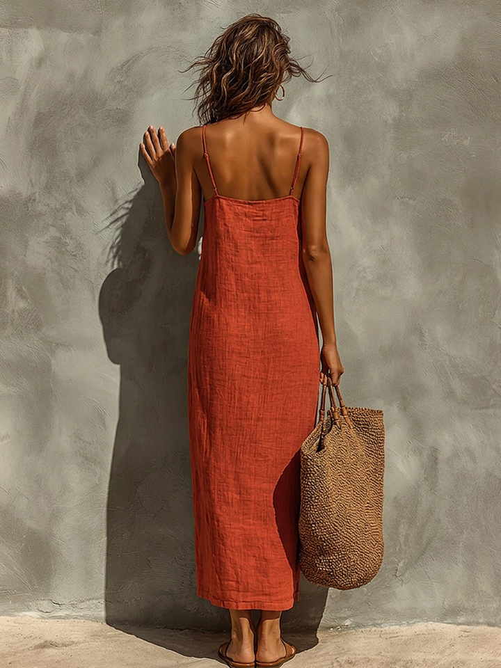 Duttini | Red Linen Casual Dress