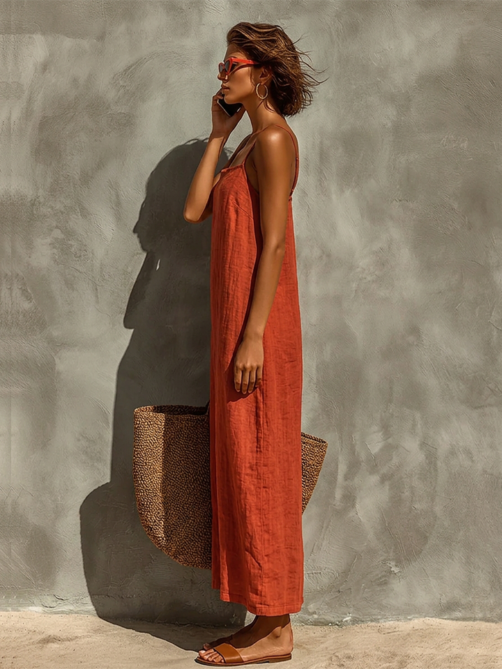 Duttini | Red Linen Casual Dress