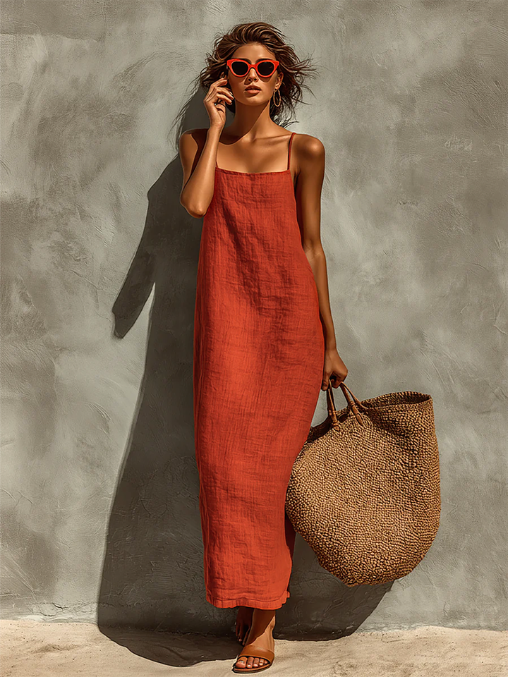 Duttini | Red Linen Casual Dress