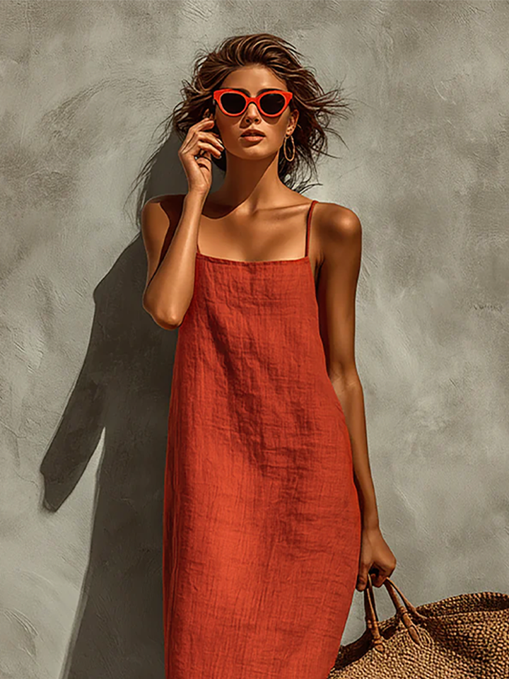 Duttini | Red Linen Casual Dress