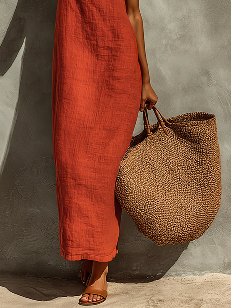 Duttini | Red Linen Casual Dress