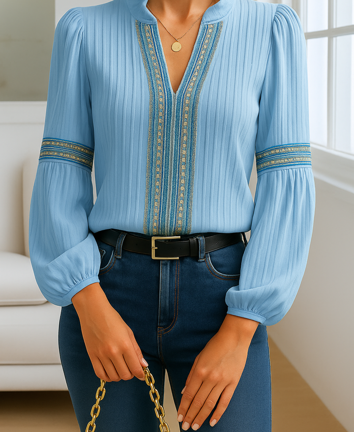 Duttini | Vintage V-Neck Blouse with a Timeless Finish