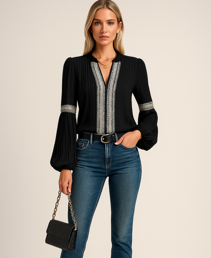 Duttini | Vintage V-Neck Blouse with a Timeless Finish
