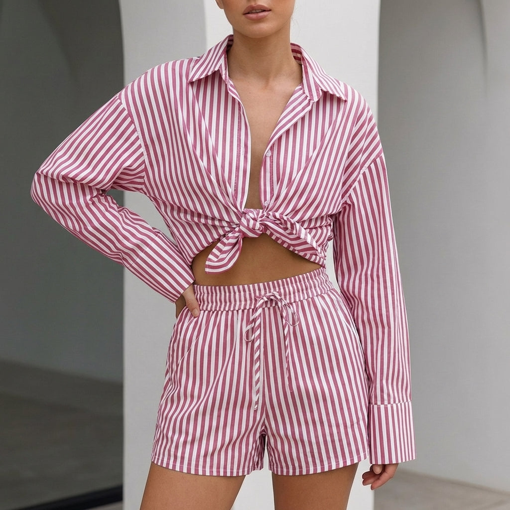 Duttini | Romantic Oversized Collared Shirt And Relaxed Wide-Leg Shorts Set