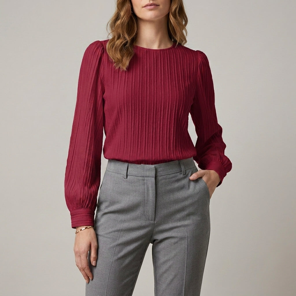 Duttini | Refined Pleated Long Sleeve Blouse With Soft Puff Shoulders