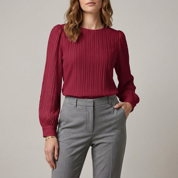 Duttini | Refined Pleated Long Sleeve Blouse With Soft Puff Shoulders
