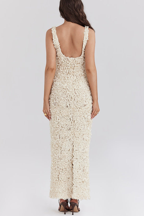 Duttini | Textured Floral Deep Plunge Gown
