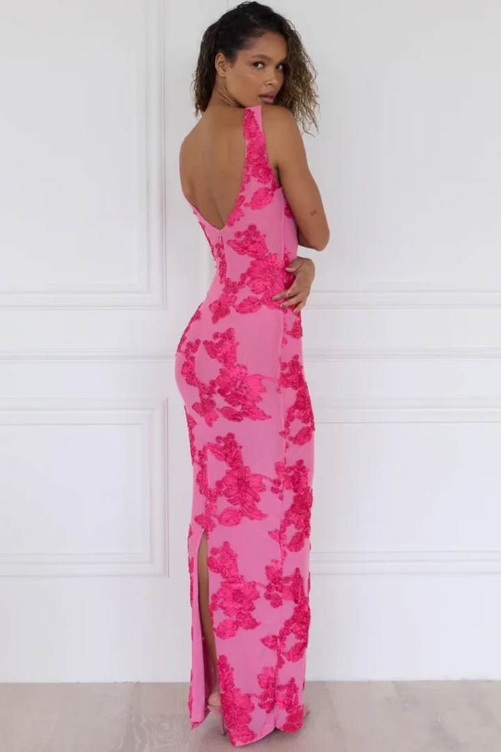 Duttini | Fuchsia Applique Sleeveless Column Dress