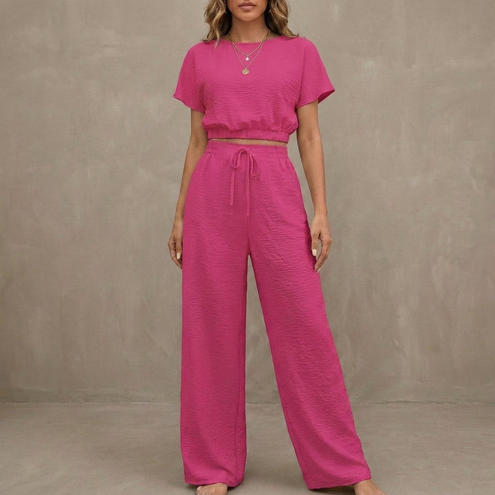 Duttini | Timeless Coastal Breeze Textured Two-Piece Lounge Set With Wide-Leg Pants