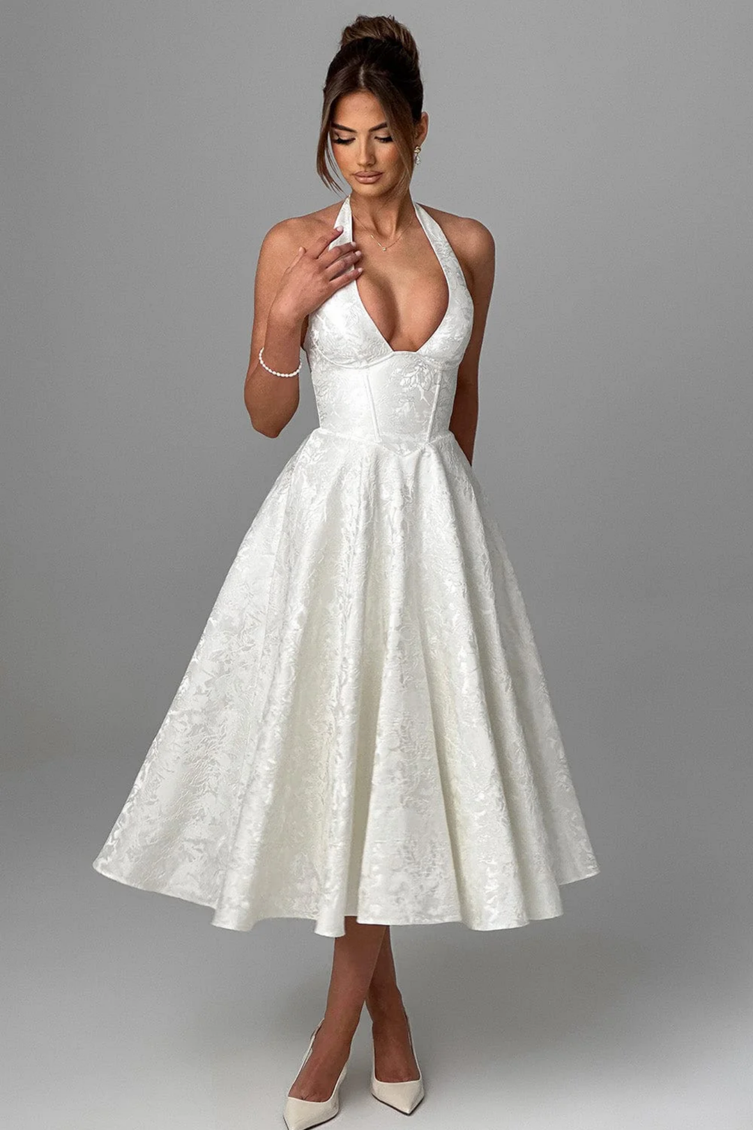 Duttini | Bow Halterneck Midi Evening Dress