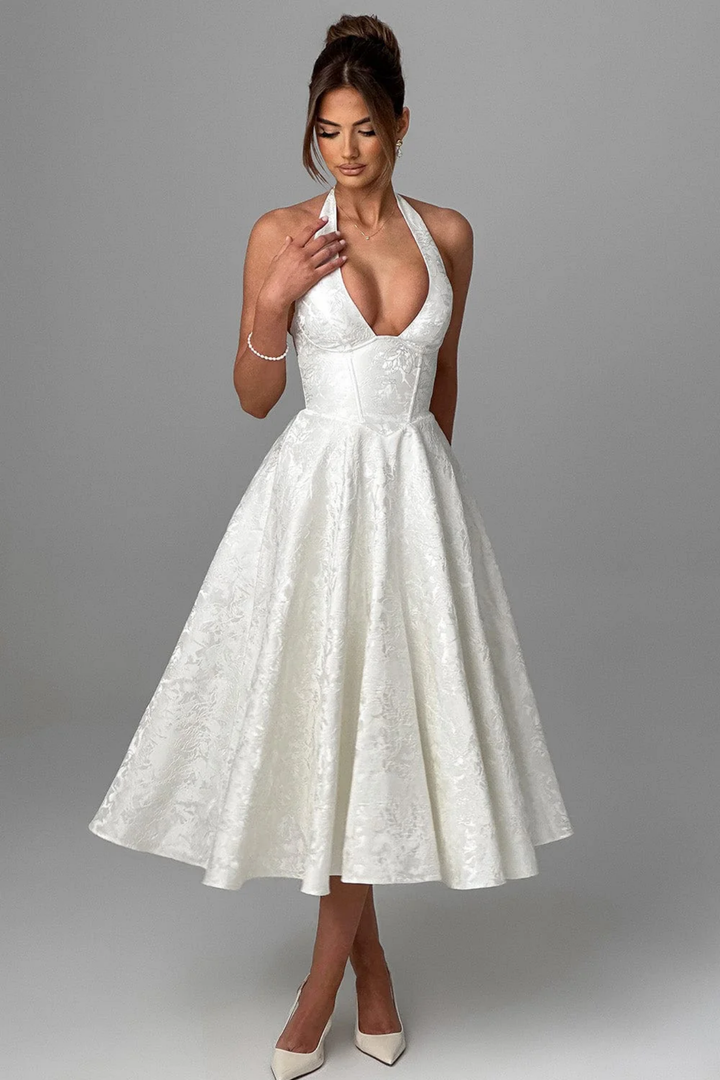 Duttini | Bow Halterneck Midi Evening Dress