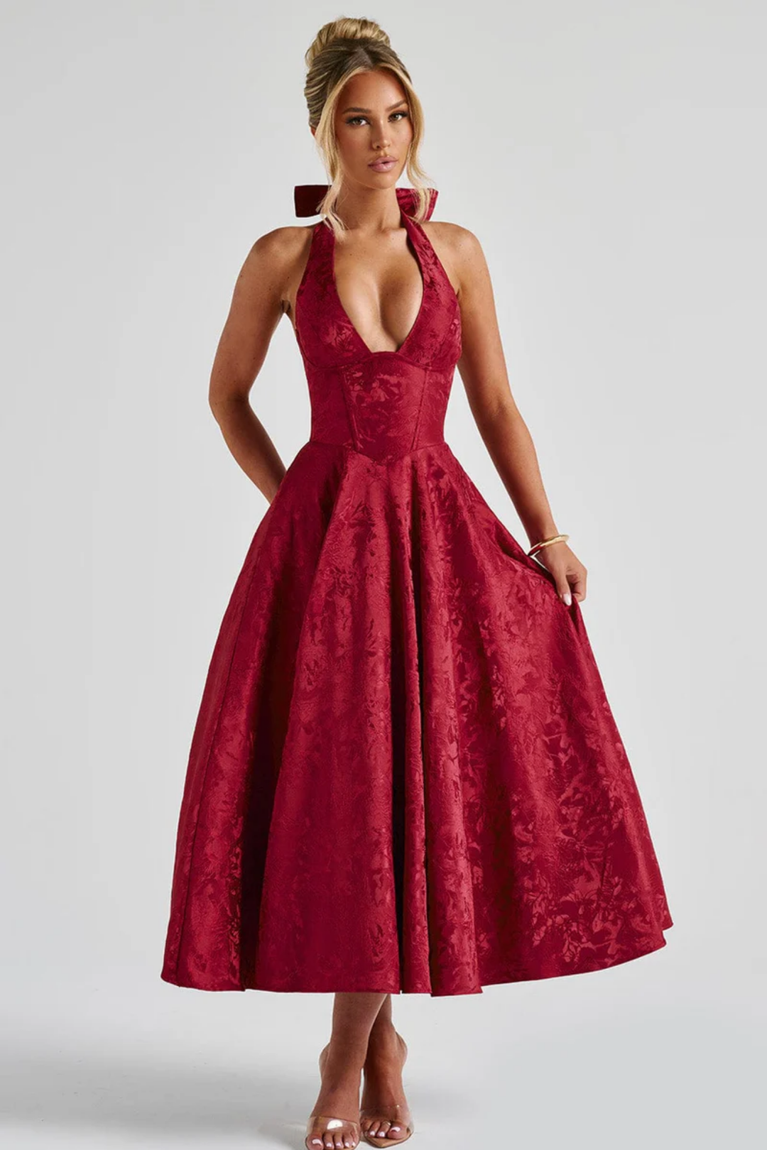 Duttini | Bow Halterneck Midi Evening Dress