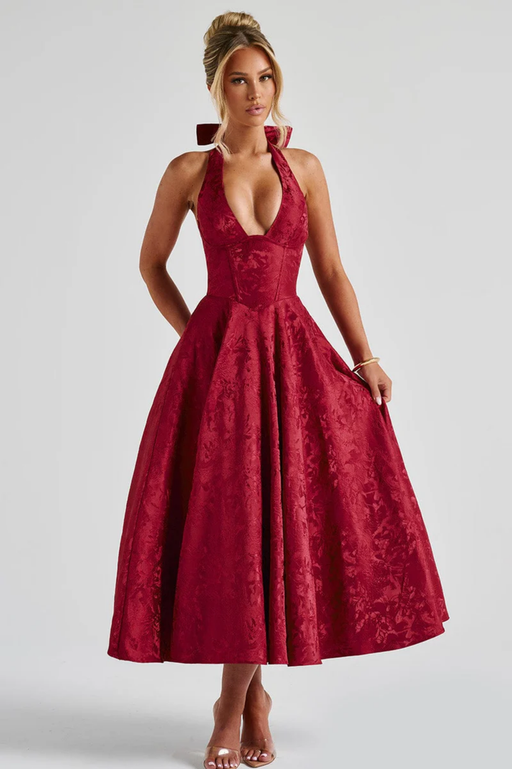 Duttini | Bow Halterneck Midi Evening Dress