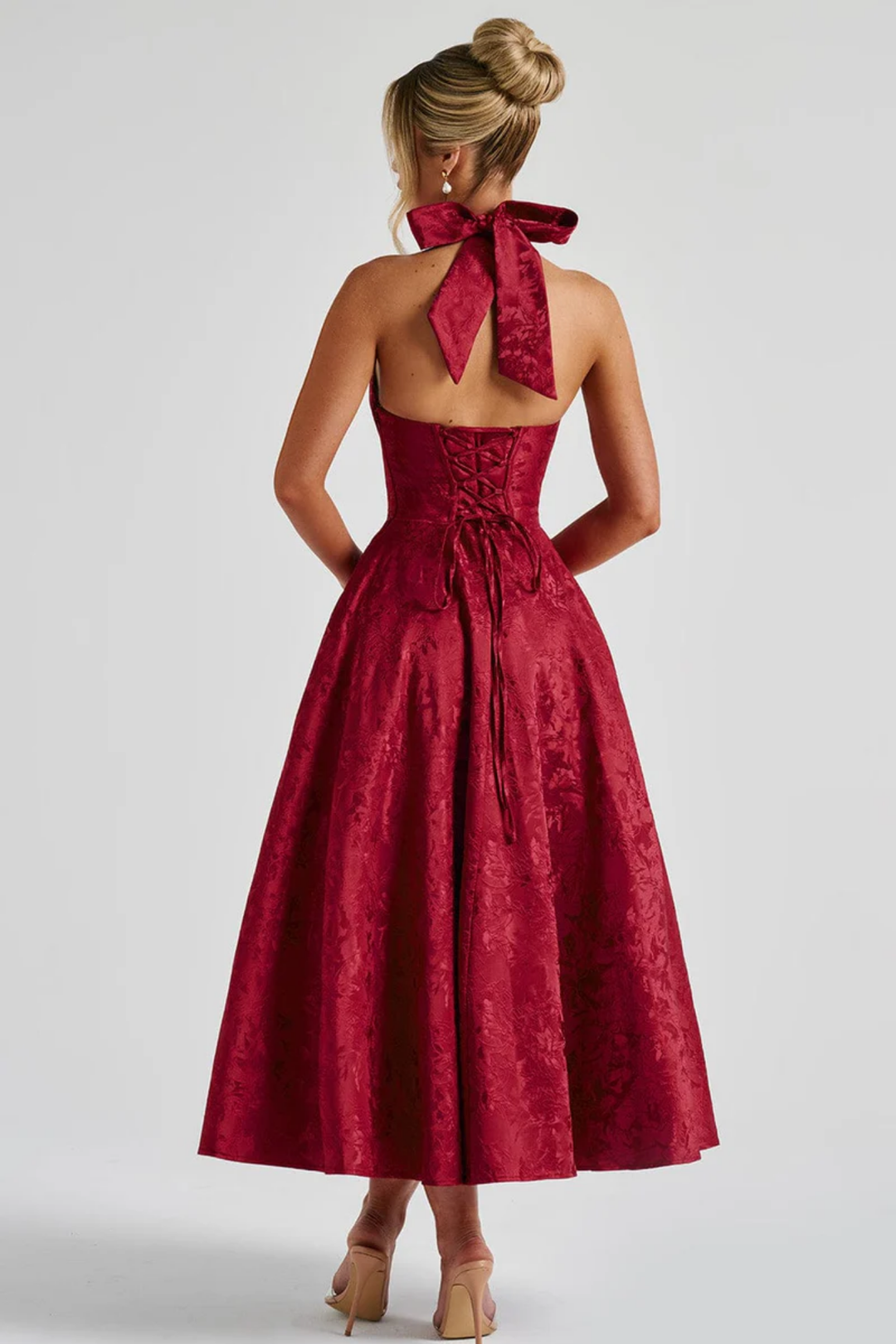 Duttini | Bow Halterneck Midi Evening Dress