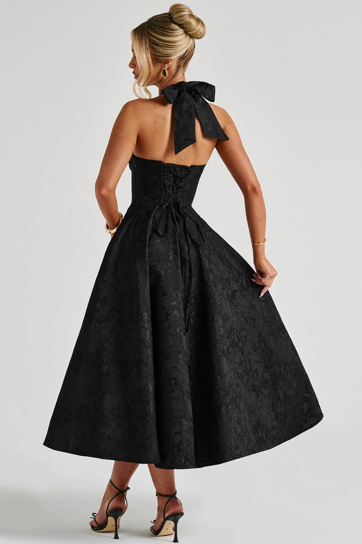 Duttini | Bow Halterneck Midi Evening Dress