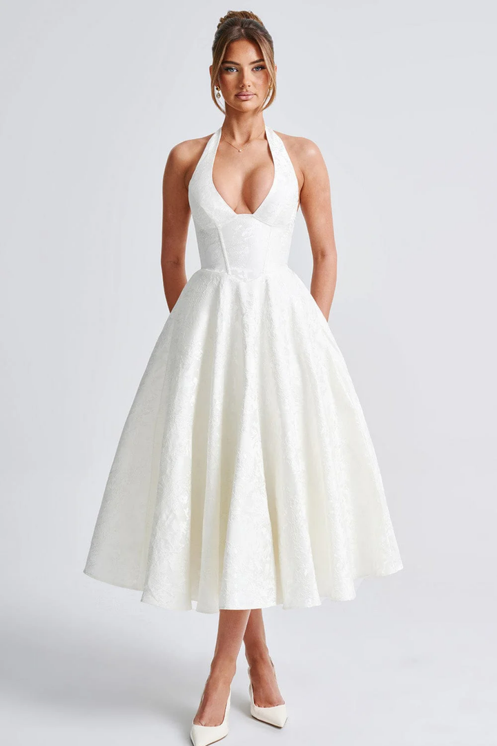 Duttini | Bow Halterneck Midi Evening Dress