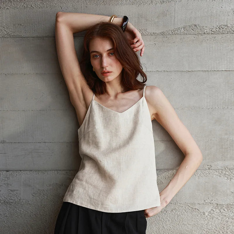 Duttini | Linen V-Neck Camisole Top for Women