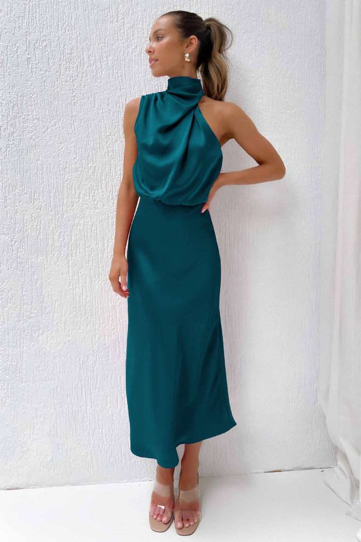 Duttini | Elegant Halter Evening Dress with Graceful Drape