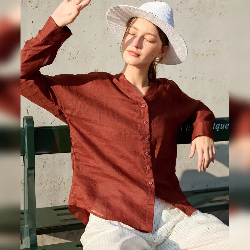 Duttini | Linen V-Neck Shirt for Women