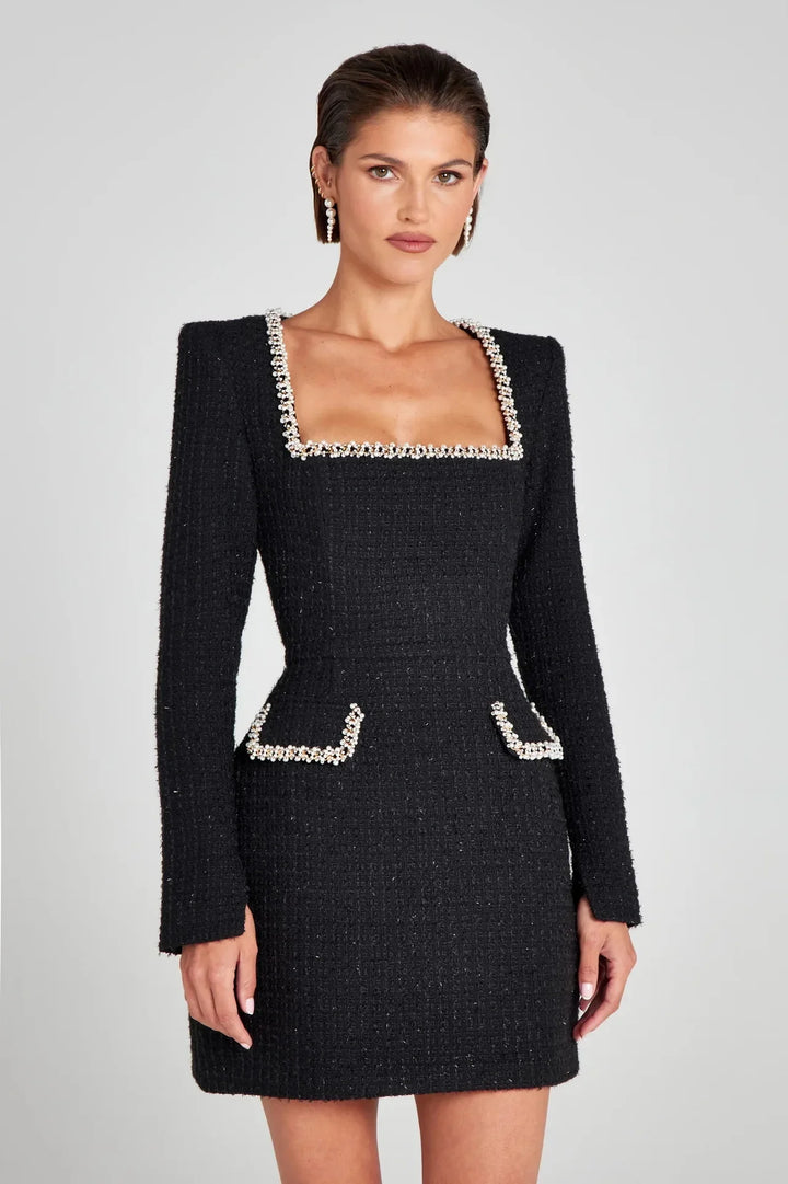 Duttini | Tweed Pearl Trim Blazer Mini Dress