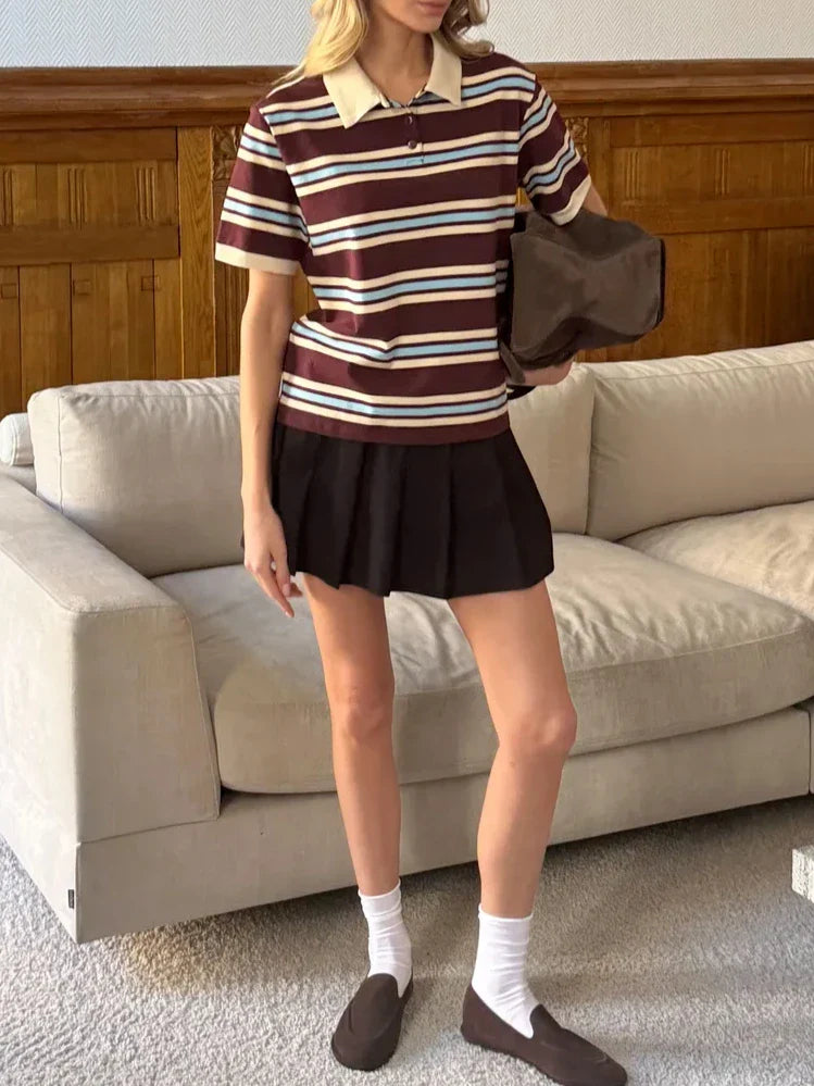 Duttini | Stripe Polo Tee for Women in Cotton Blend