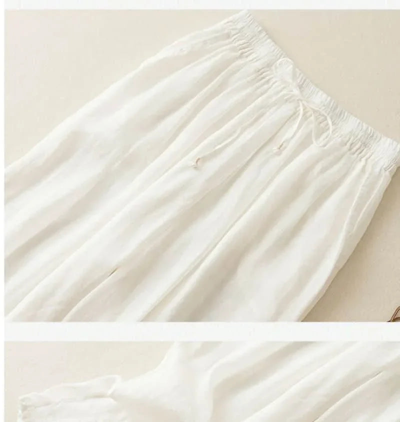 Duttini | Linen Pants for Women in White, Relaxed Fit