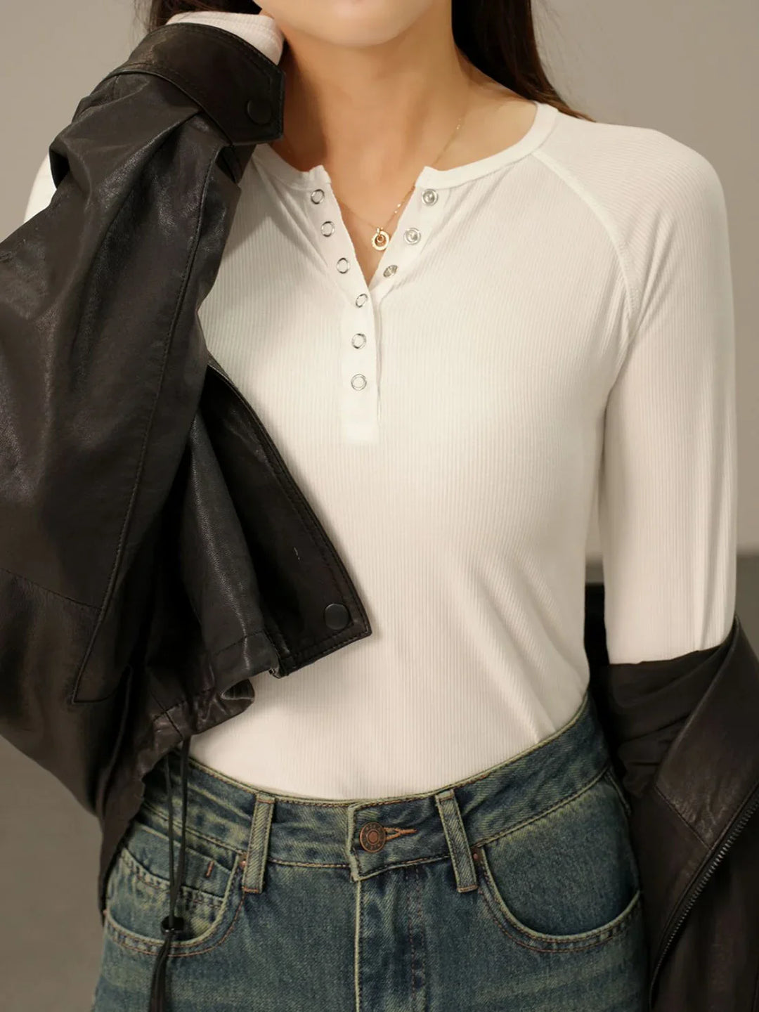 Duttini | Pop-Button Top for Women in Cotton Blend, Fitted, Black