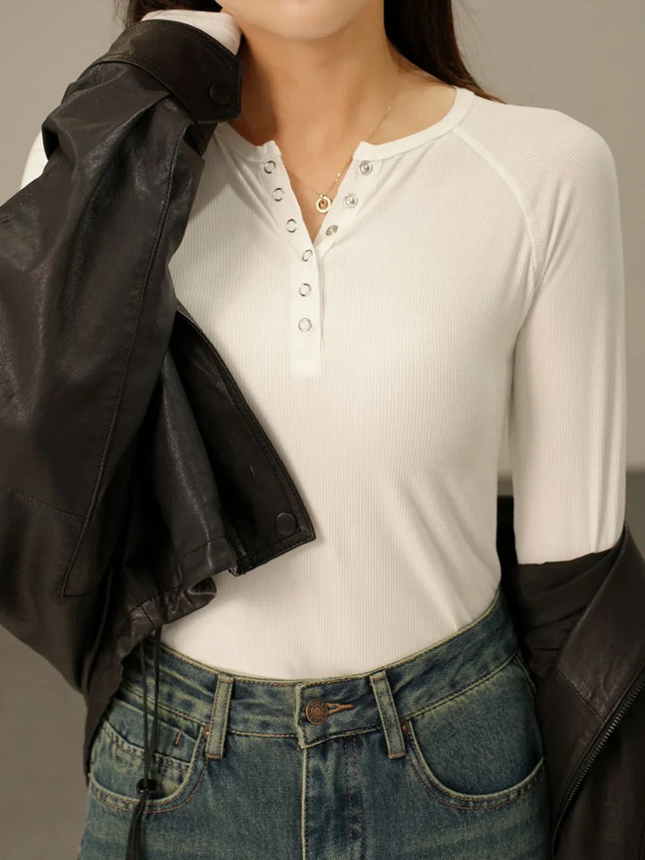 Duttini | Pop-Button Top for Women in Cotton Blend, Fitted, Black