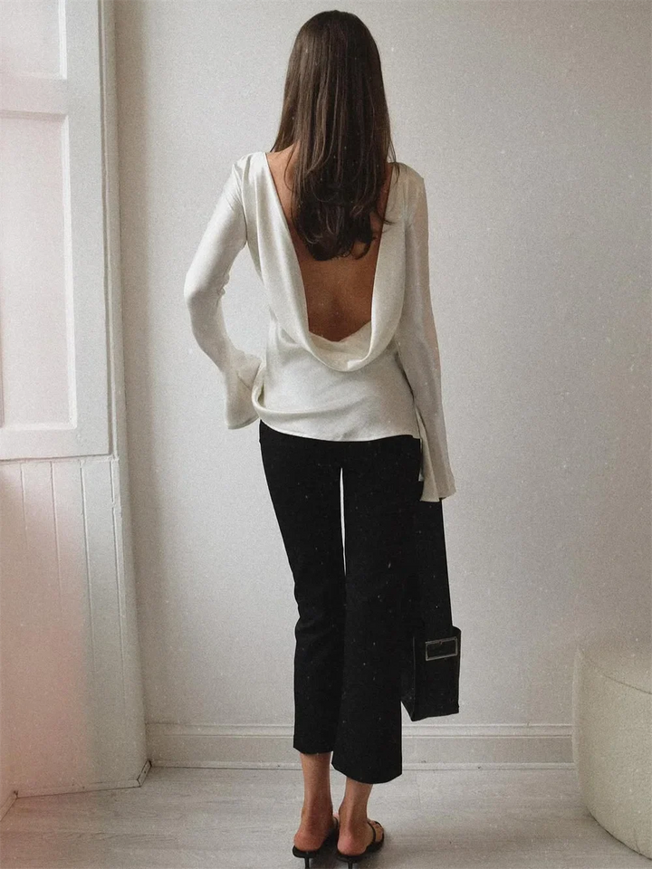 Duttini | Satin Long Sleeve Bell Cuff Top for Women in Elegant Style
