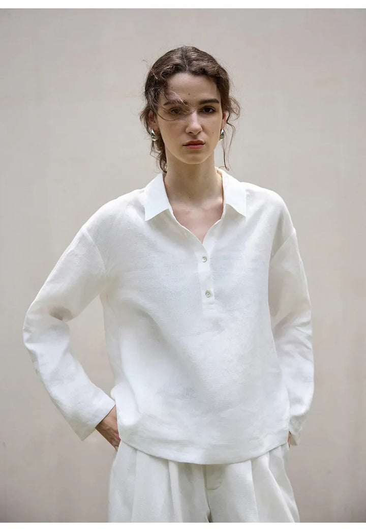 Duttini | Linen Pullover for Men with Polo Collar