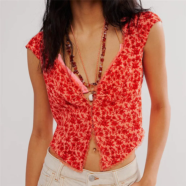 Duttini | Floral Ruche Crop Top for Women in Multicolor
