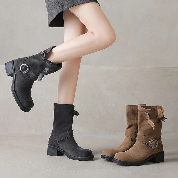 Duttini | Suede Buckle Boots in Black