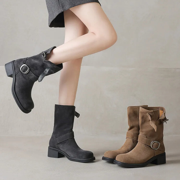 Duttini | Suede Buckle Boots in Black