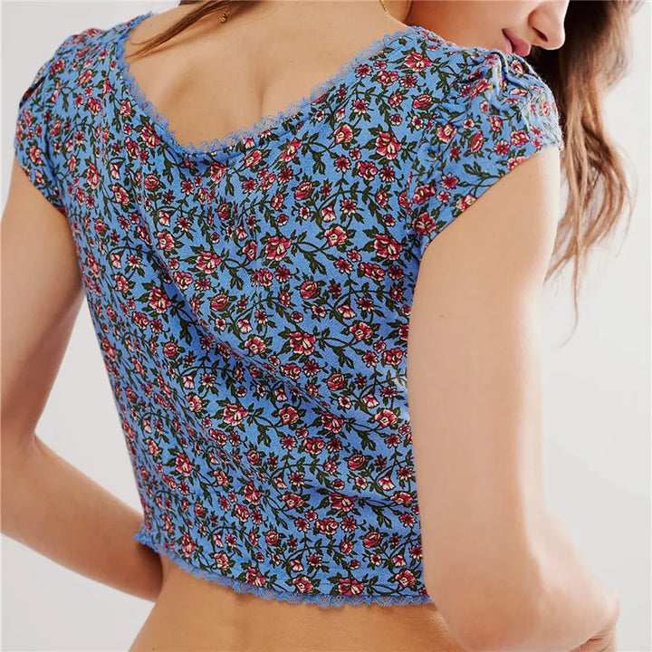Duttini | Floral Ruche Crop Top for Women in Multicolor