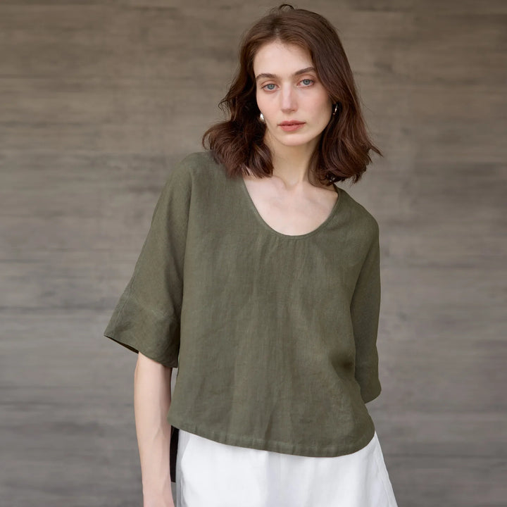 Duttini | Hemp V-Neck Boxy Top for Women