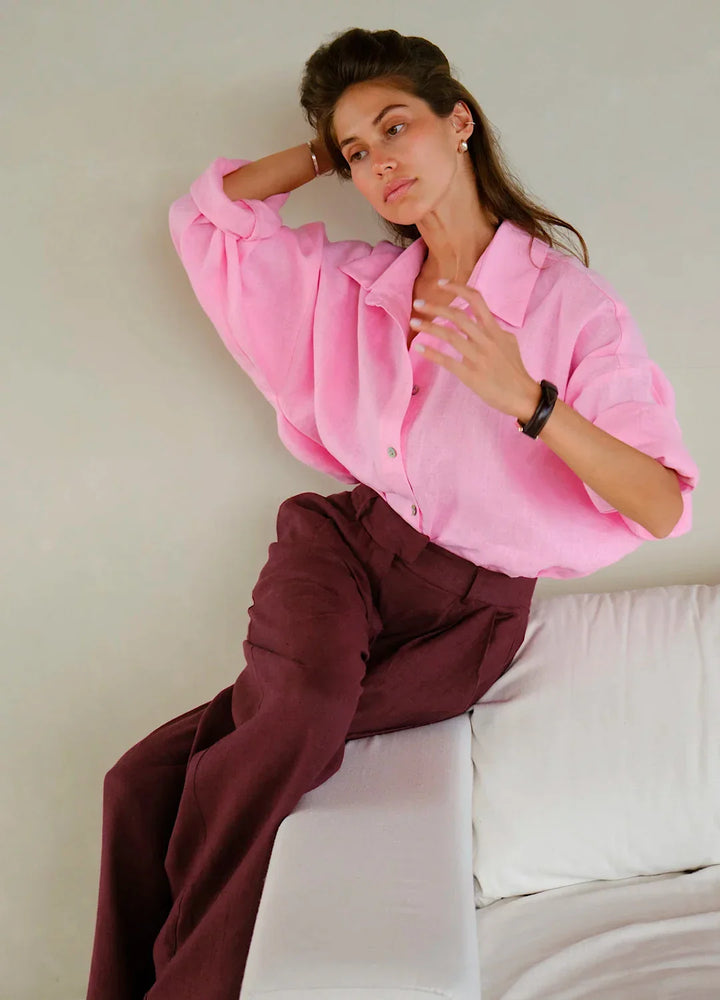 Duttini | Linen Wide-Leg Trousers for Women in Natural Color