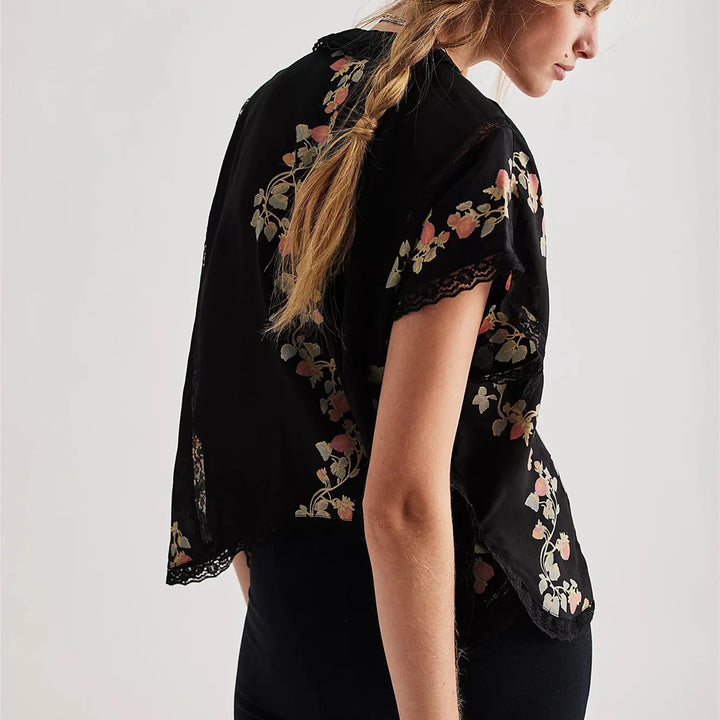 Duttini | Lace Trim Blouse for Women in Strawberry Color