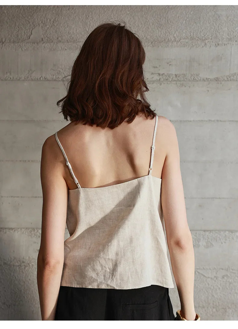 Duttini | Linen V-Neck Camisole Top for Women