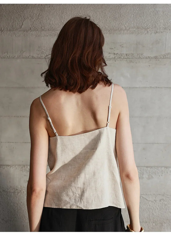 Duttini | Linen V-Neck Camisole Top for Women