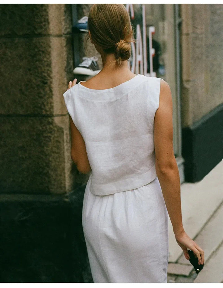 Duttini | Linen Crop Top for Women in White