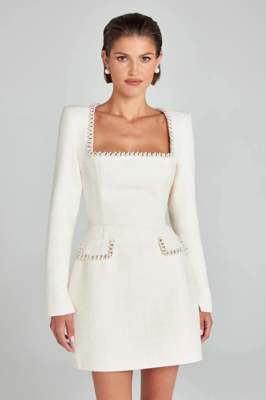 Duttini | Tweed Pearl Trim Blazer Mini Dress